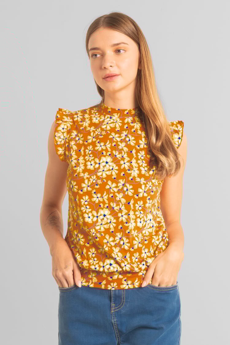 Floral Printed Smocked Hem Frill Top