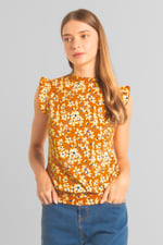 Floral Printed Smocked Hem Frill Top