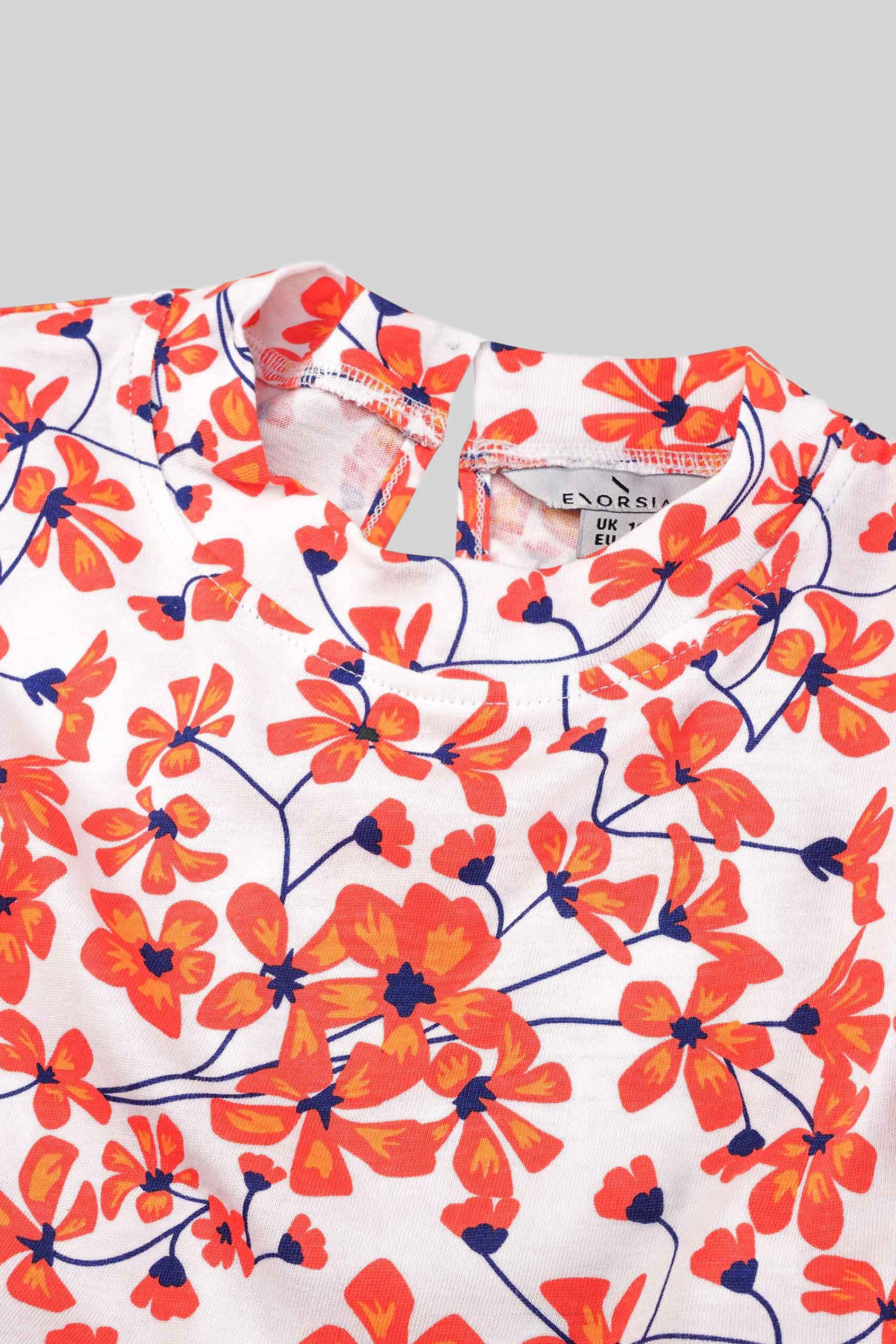 Floral Printed Smocked Hem Frill Top