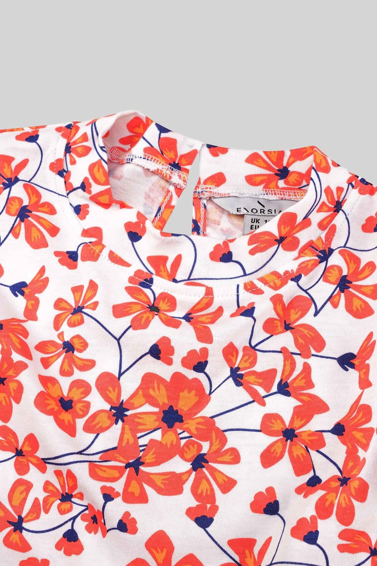 Floral Printed Smocked Hem Frill Top