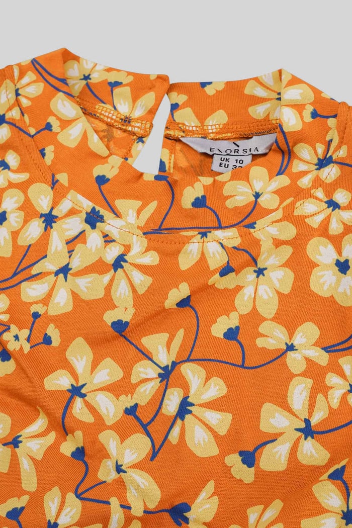 Floral Printed Smocked Hem Frill Top