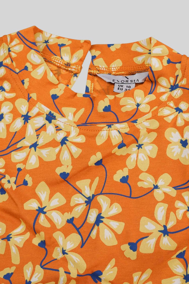 Floral Printed Smocked Hem Frill Top