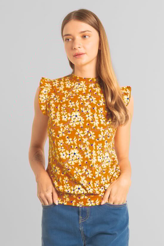 Floral Printed Smocked Hem Frill Top