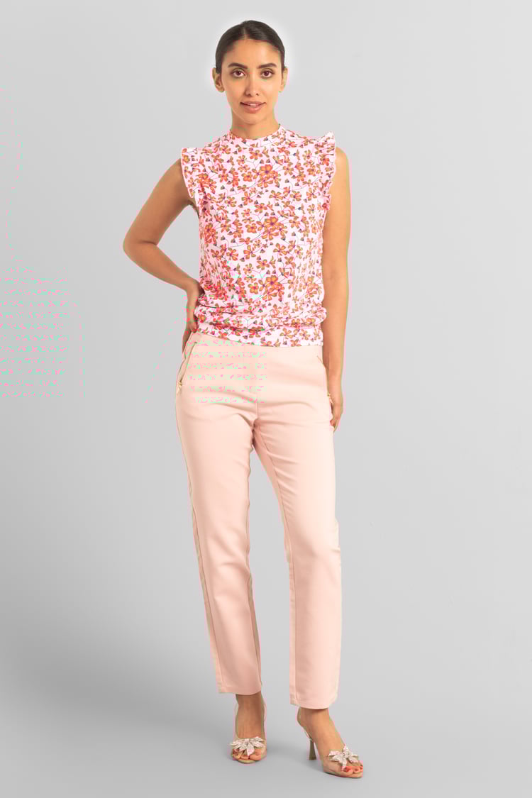 Floral Printed Smocked Hem Frill Top