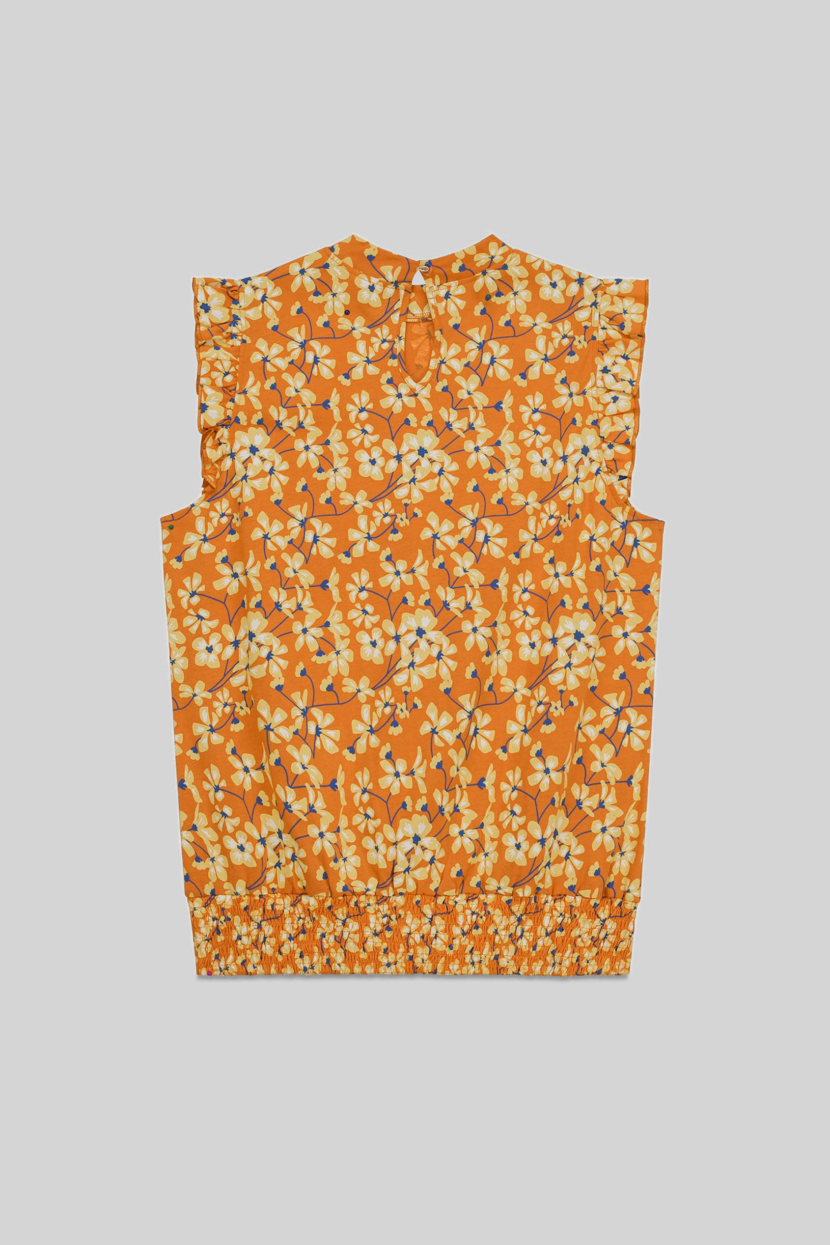 Floral Printed Smocked Hem Frill Top