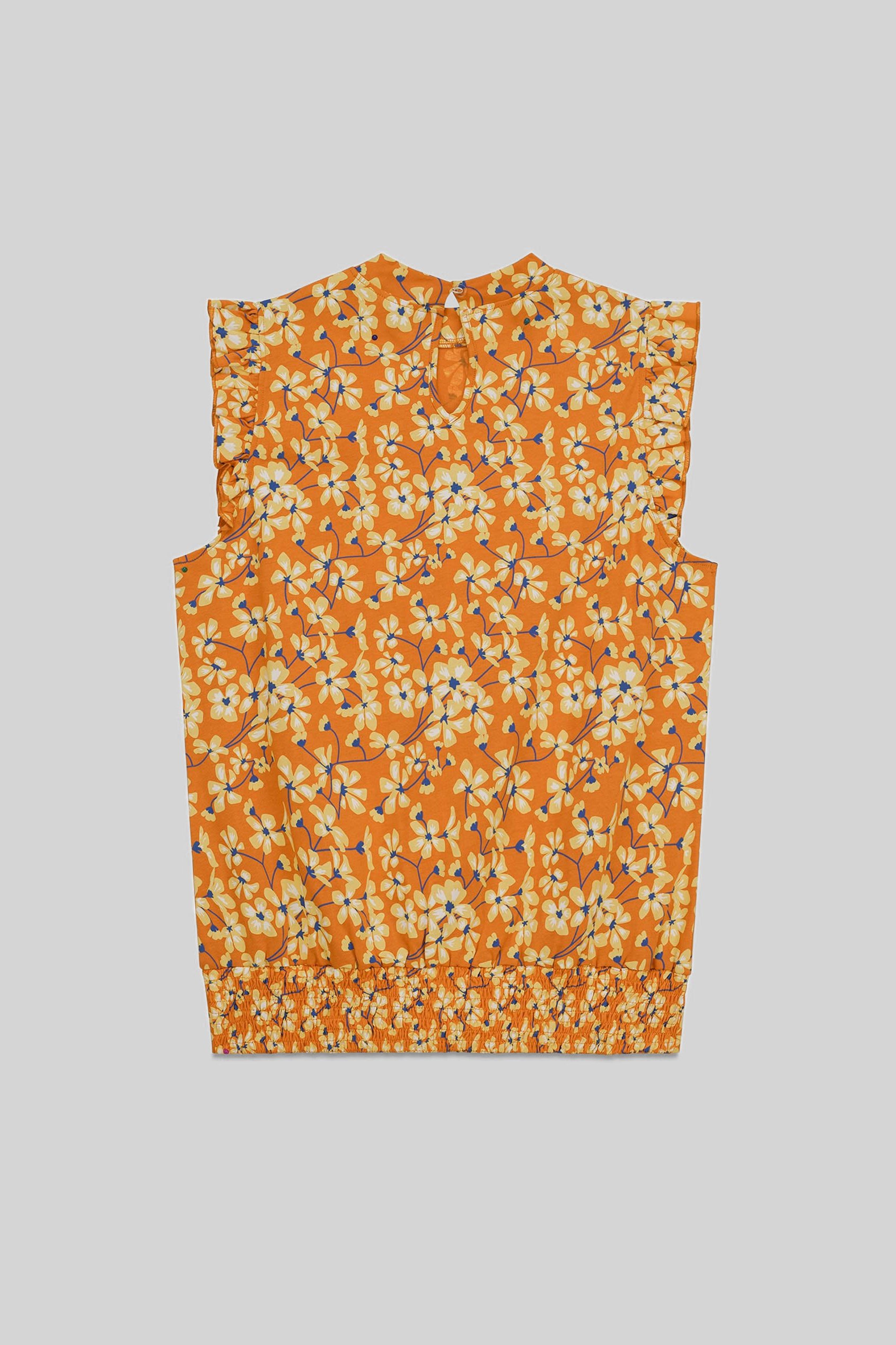 Floral Printed Smocked Hem Frill Top