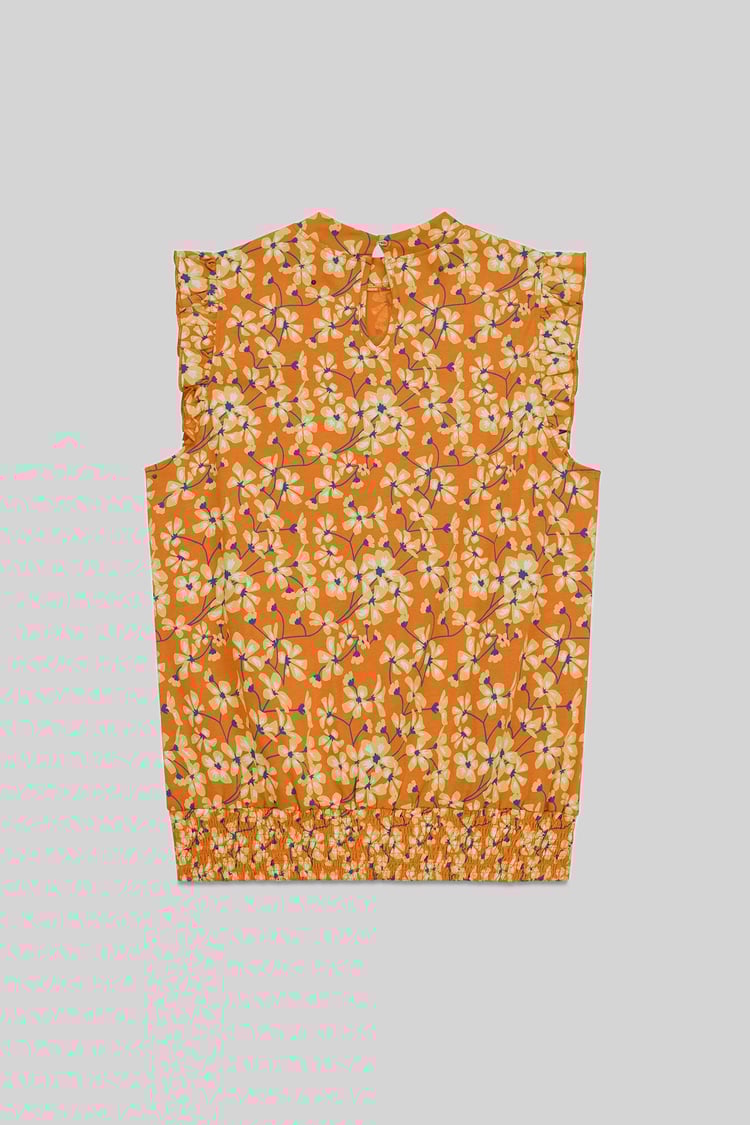 Floral Printed Smocked Hem Frill Top