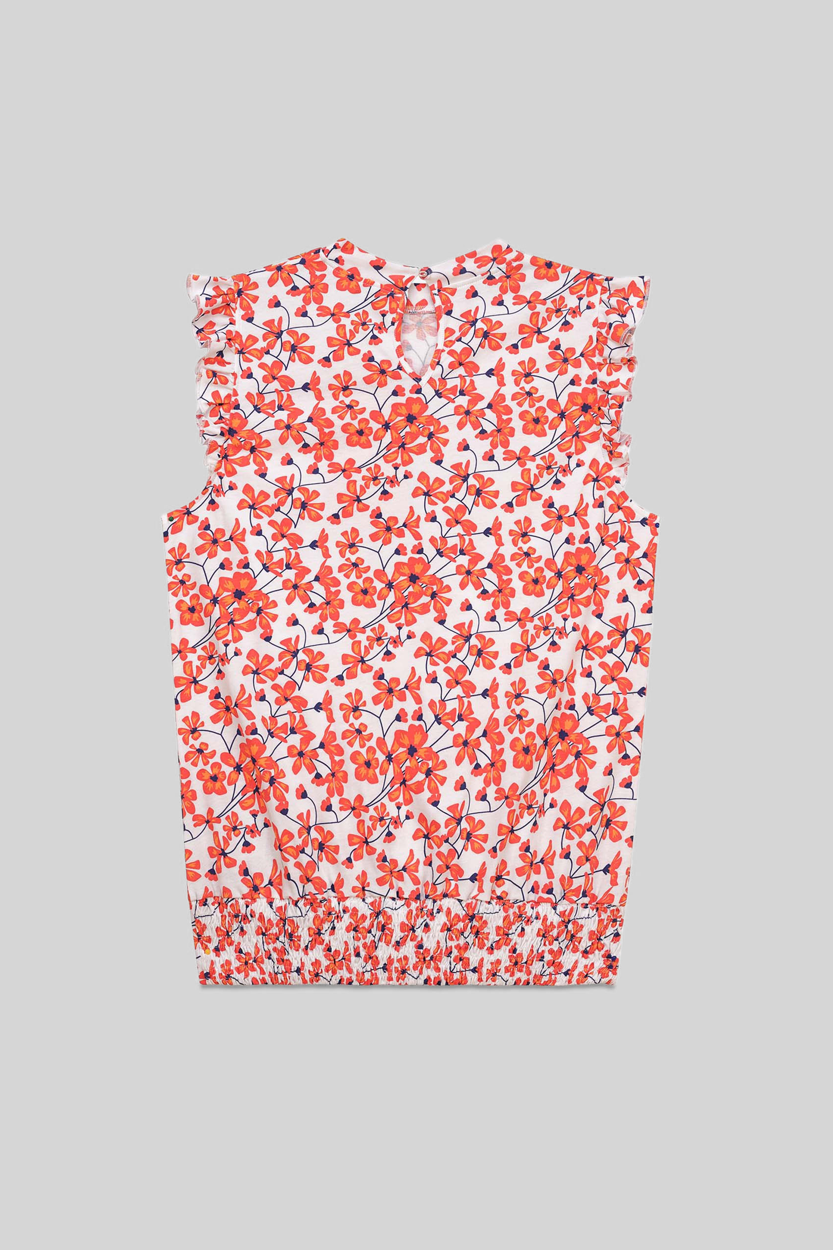 Floral Printed Smocked Hem Frill Top