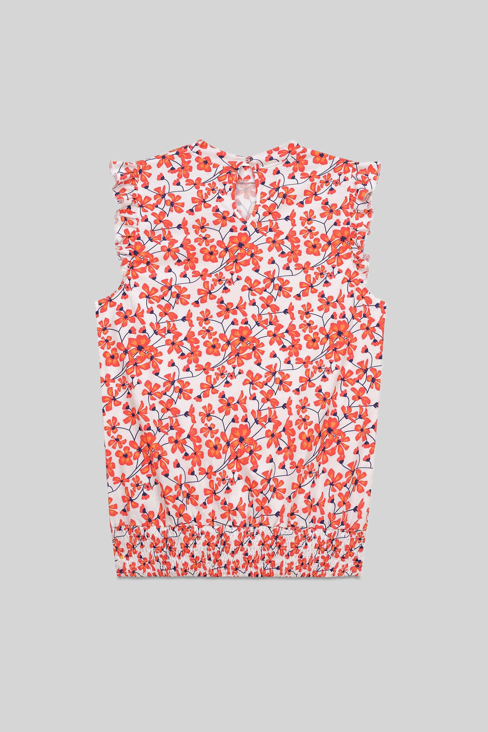 Floral Printed Smocked Hem Frill Top