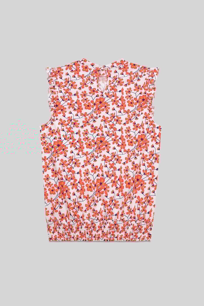 Floral Printed Smocked Hem Frill Top