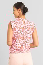 Floral Printed Smocked Hem Frill Top