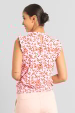 Floral Printed Smocked Hem Frill Top