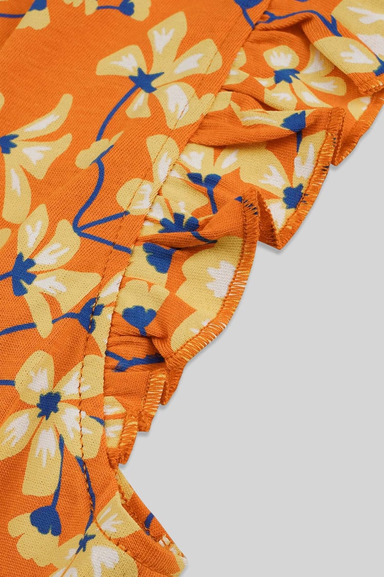 Floral Printed Smocked Hem Frill Top