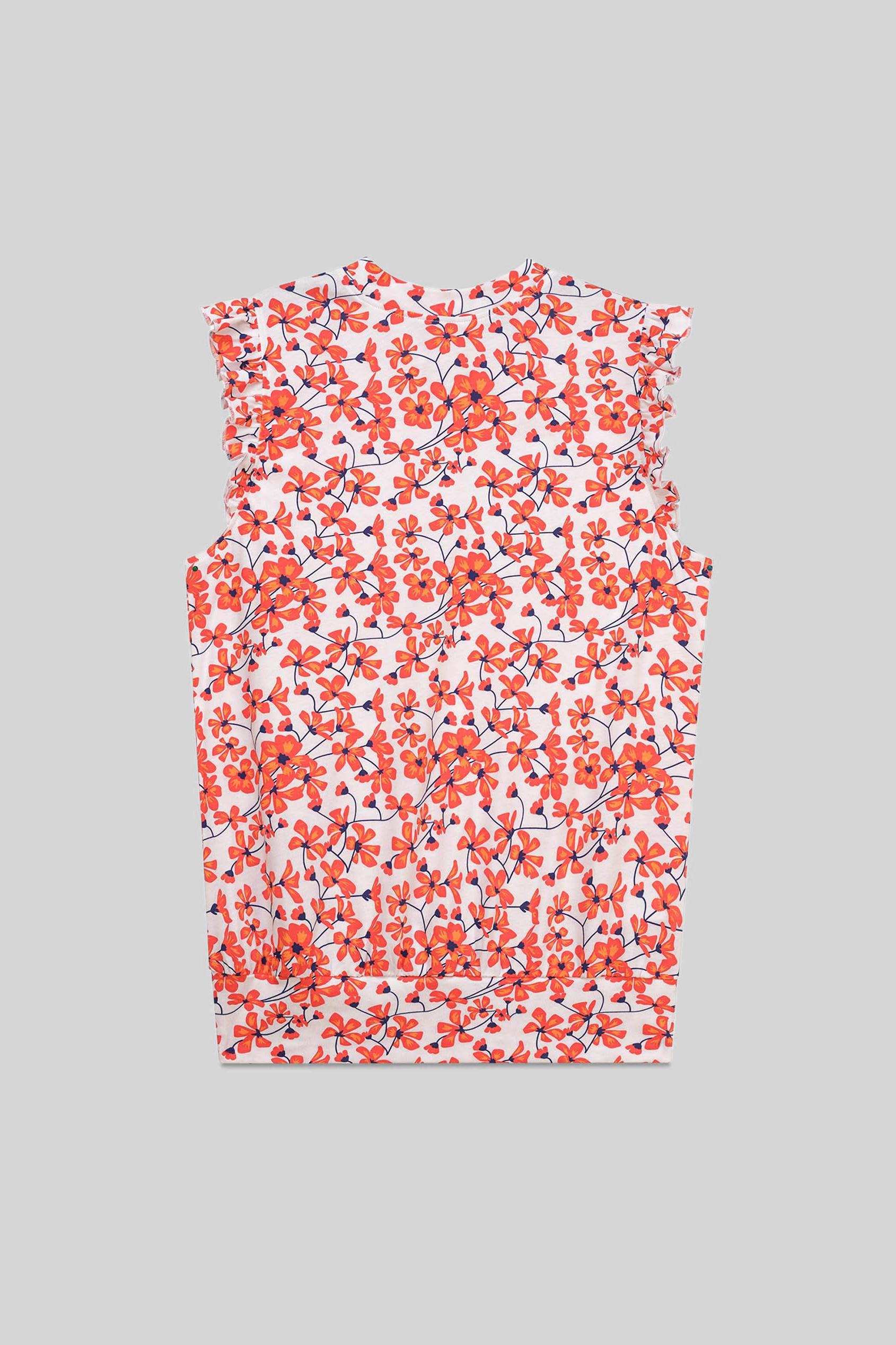 Floral Printed Smocked Hem Frill Top