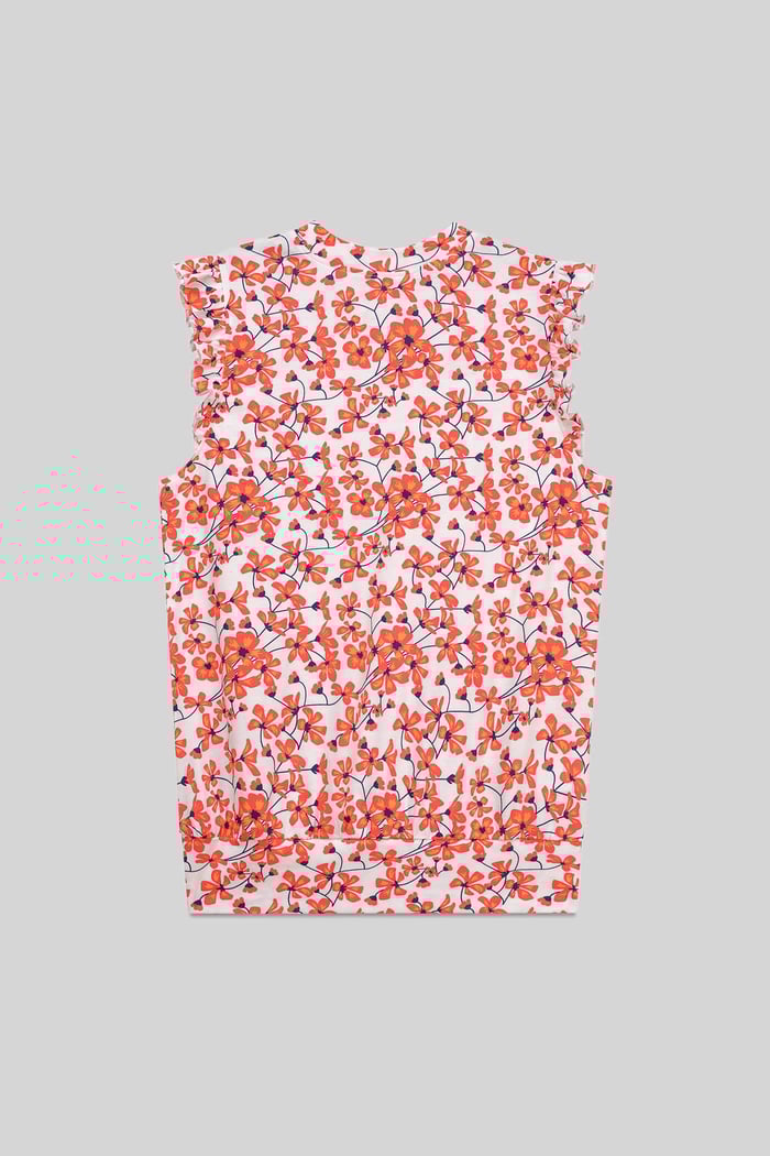 Floral Printed Smocked Hem Frill Top