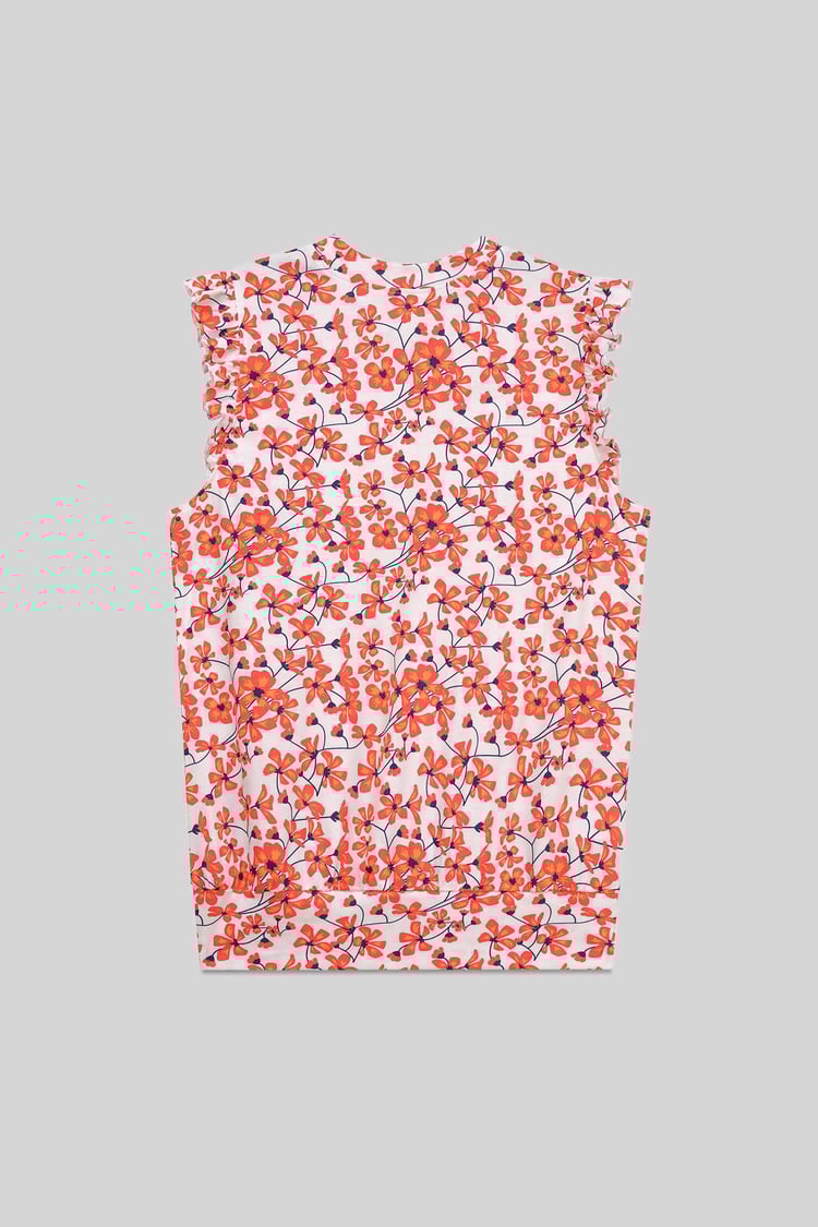 Floral Printed Smocked Hem Frill Top