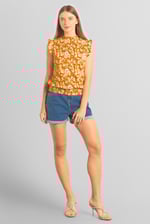 Floral Printed Smocked Hem Frill Top