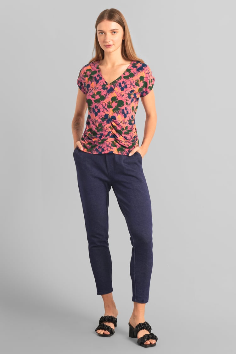 Womens Floral Print Wrap Ruffle Sleeve Top