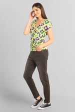 Womens Floral Print Wrap Ruffle Sleeve Top