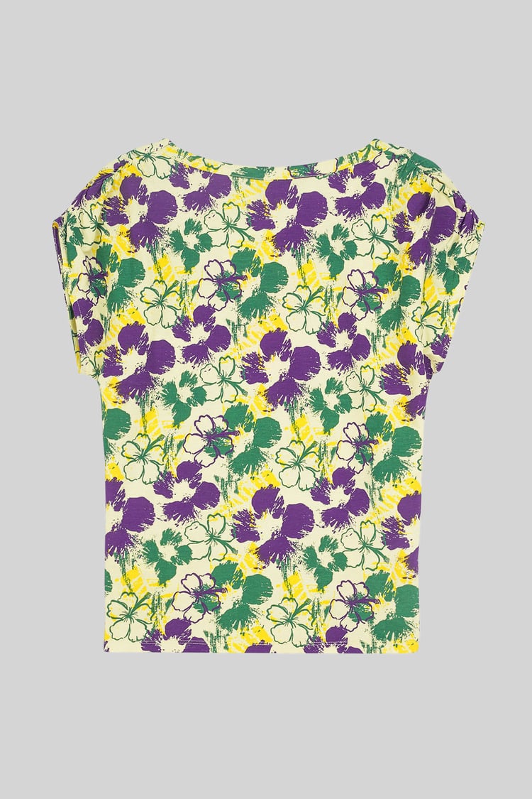 Womens Floral Print Wrap Ruffle Sleeve Top