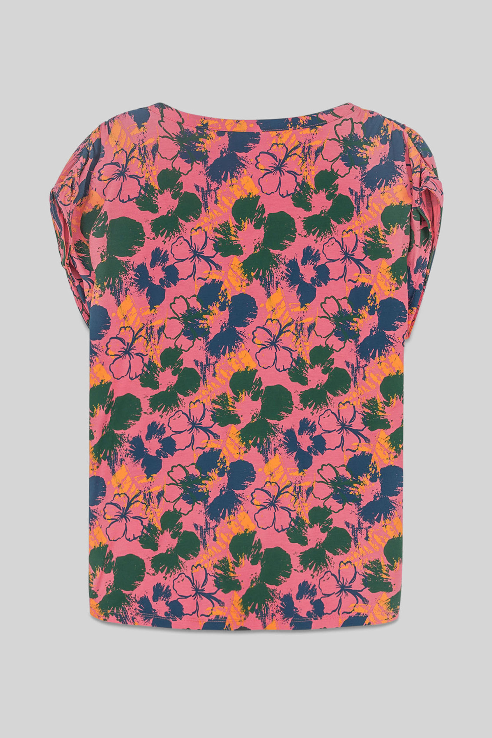 Womens Floral Print Wrap Ruffle Sleeve Top