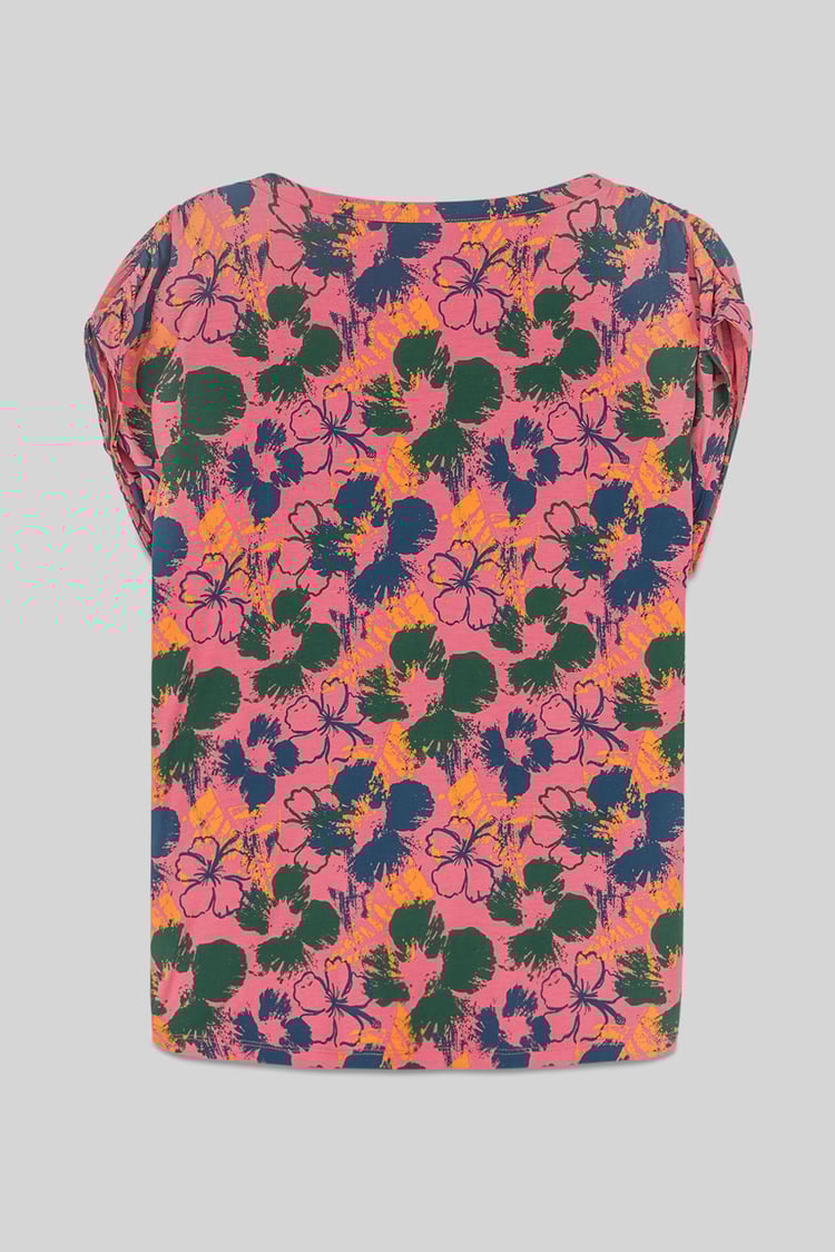 Womens Floral Print Wrap Ruffle Sleeve Top