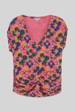 Womens Floral Print Wrap Ruffle Sleeve Top
