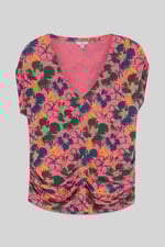 Womens Floral Print Wrap Ruffle Sleeve Top