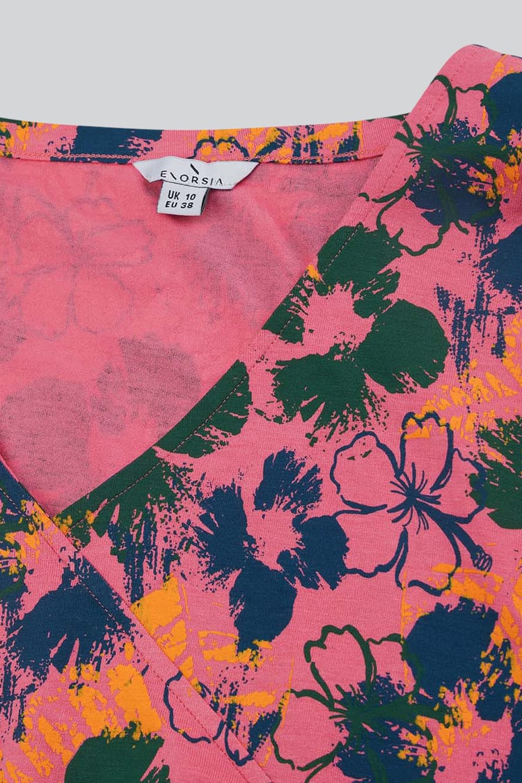 Womens Floral Print Wrap Ruffle Sleeve Top