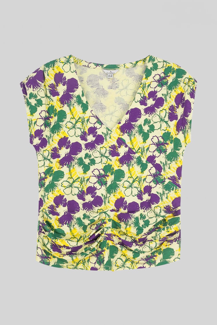 Womens Floral Print Wrap Ruffle Sleeve Top