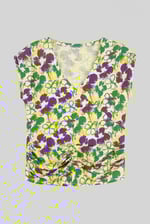 Womens Floral Print Wrap Ruffle Sleeve Top