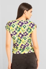Womens Floral Print Wrap Ruffle Sleeve Top
