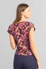 Womens Floral Print Wrap Ruffle Sleeve Top