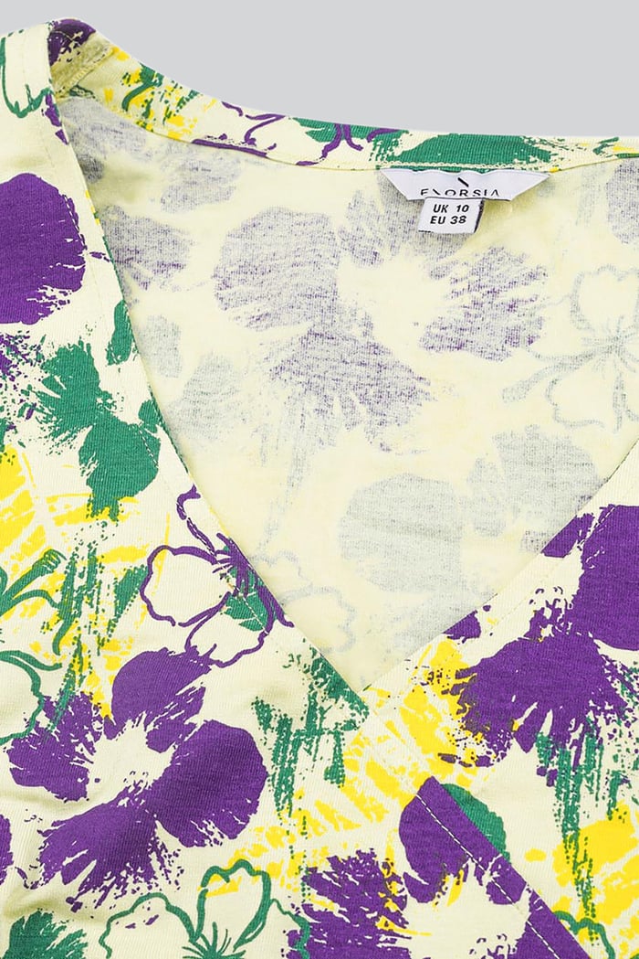 Womens Floral Print Wrap Ruffle Sleeve Top