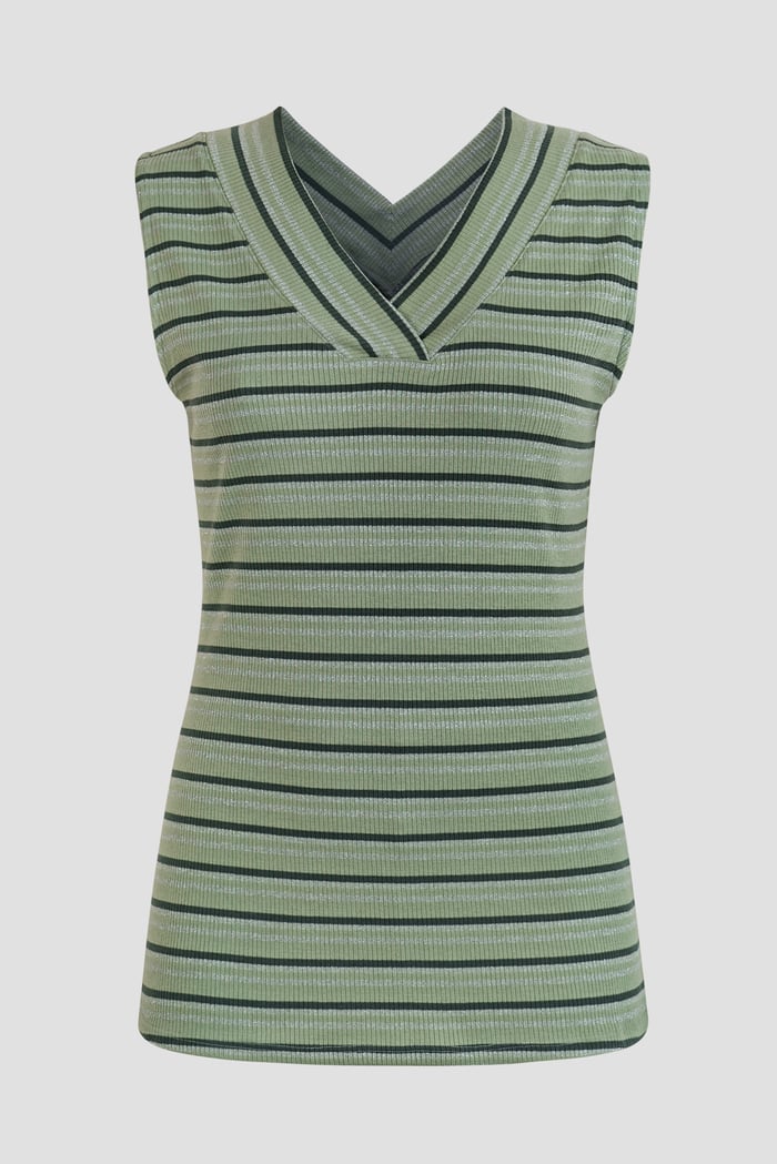 Silver Metallic V-Neck V Back Tops