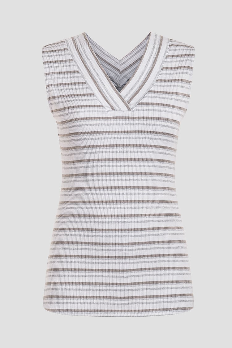 Silver Metallic V-Neck V Back Tops