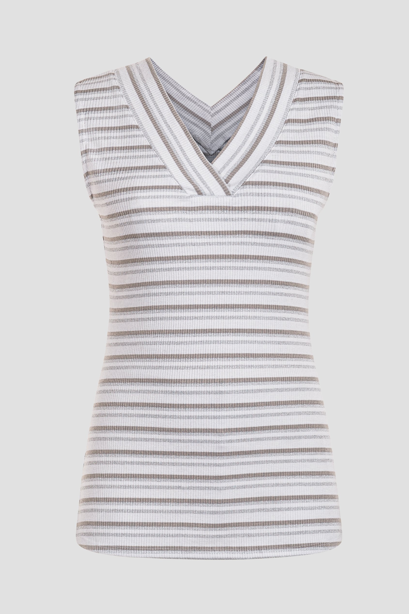 Silver Metallic V-Neck V Back Tops