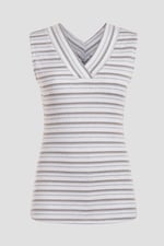 Silver Metallic V-Neck V Back Tops