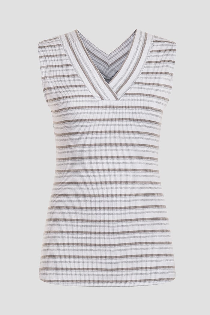 Silver Metallic V-Neck V Back Tops