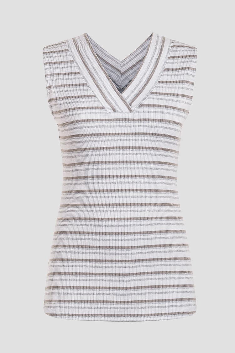 Silver Metallic V-Neck V Back Tops