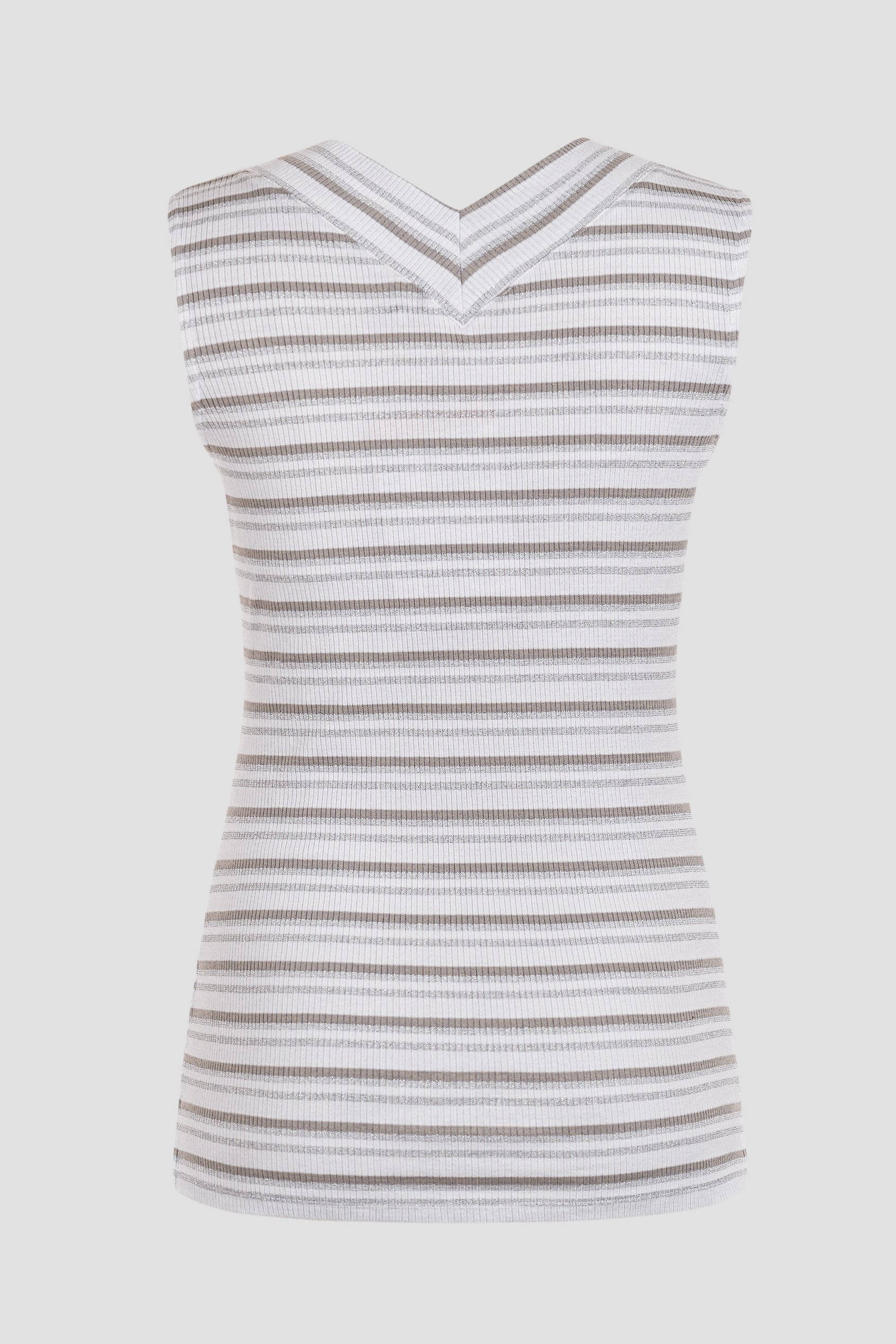 Silver Metallic V-Neck V Back Tops