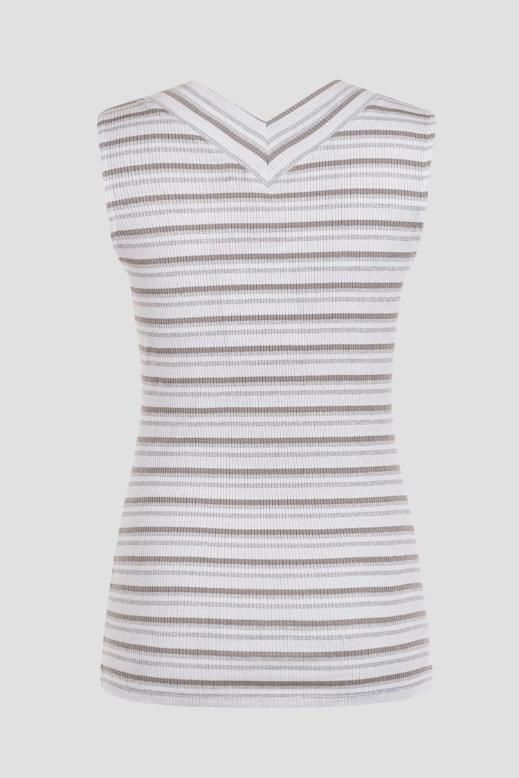 Silver Metallic V-Neck V Back Tops