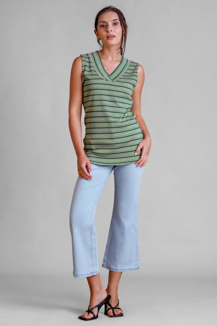 Silver Metallic V-Neck V Back Tops