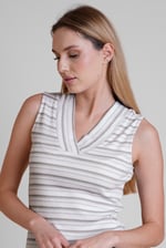 Silver Metallic V-Neck V Back Tops