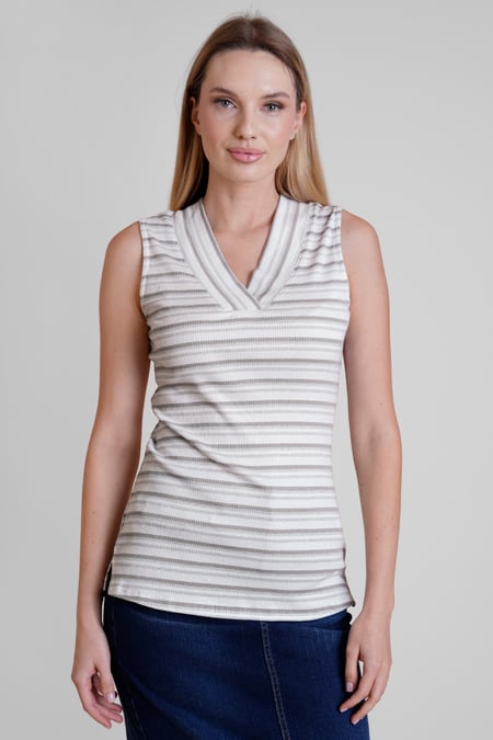 White Silver Metallic V-Neck V Back Tops