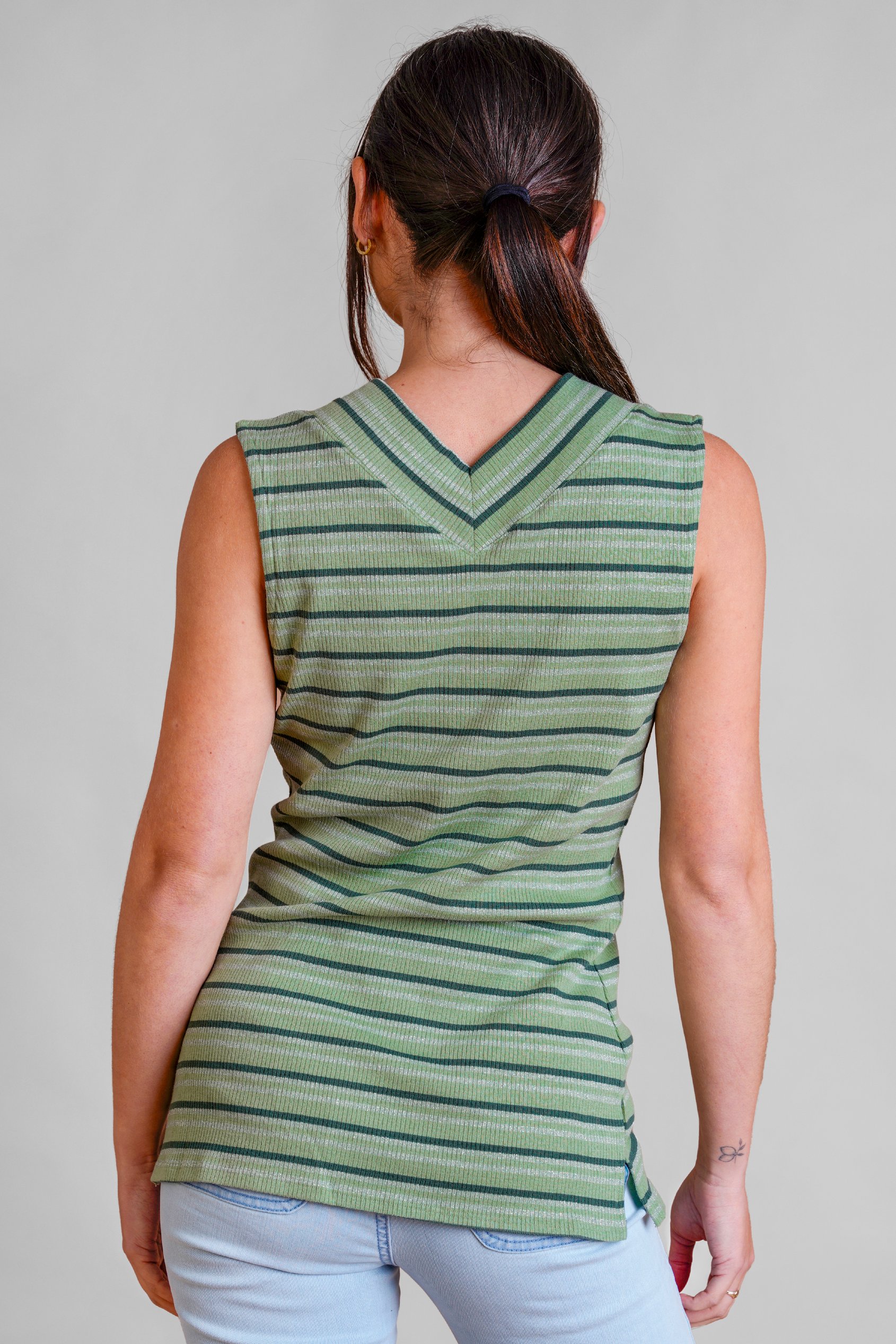 Silver Metallic V-Neck V Back Tops