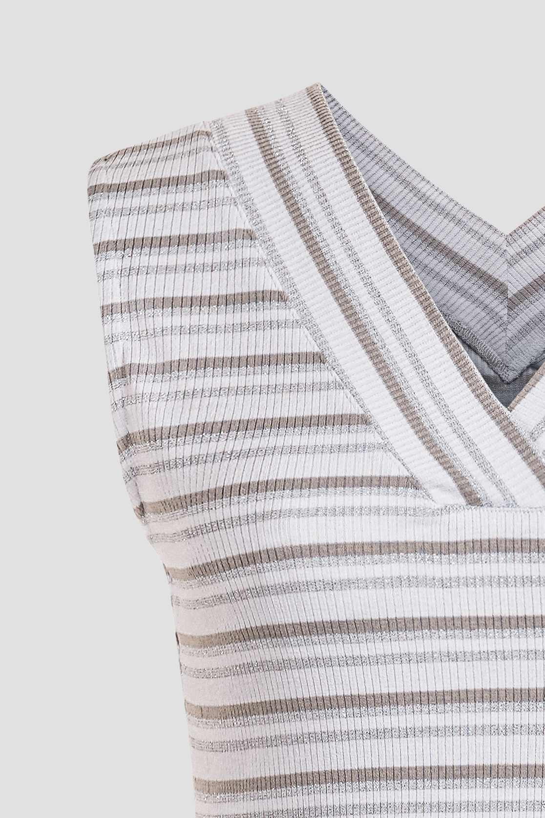 Silver Metallic V-Neck V Back Tops