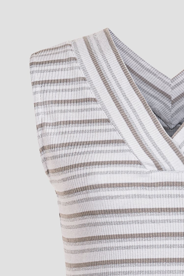 Silver Metallic V-Neck V Back Tops