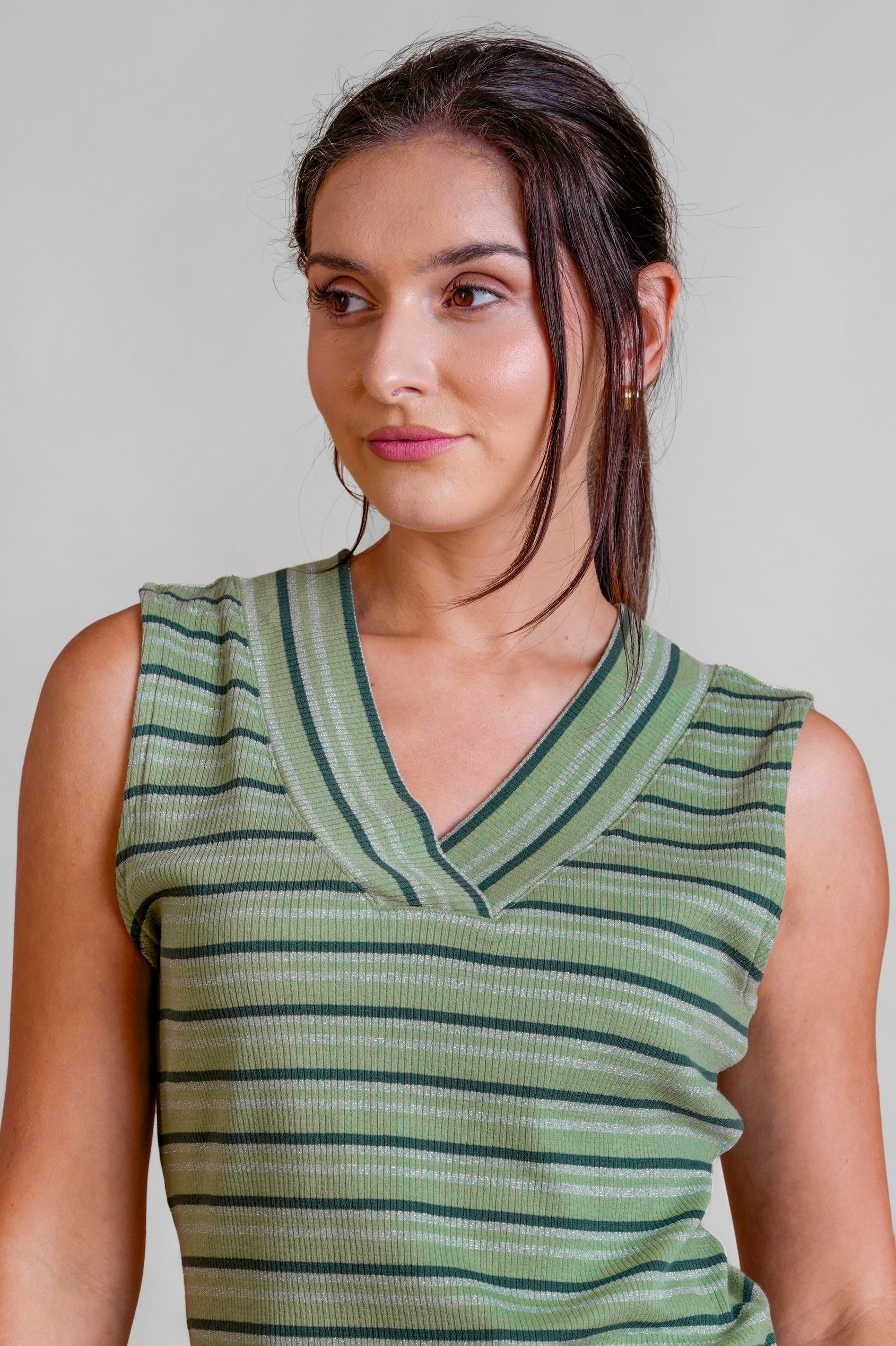 Silver Metallic V-Neck V Back Tops