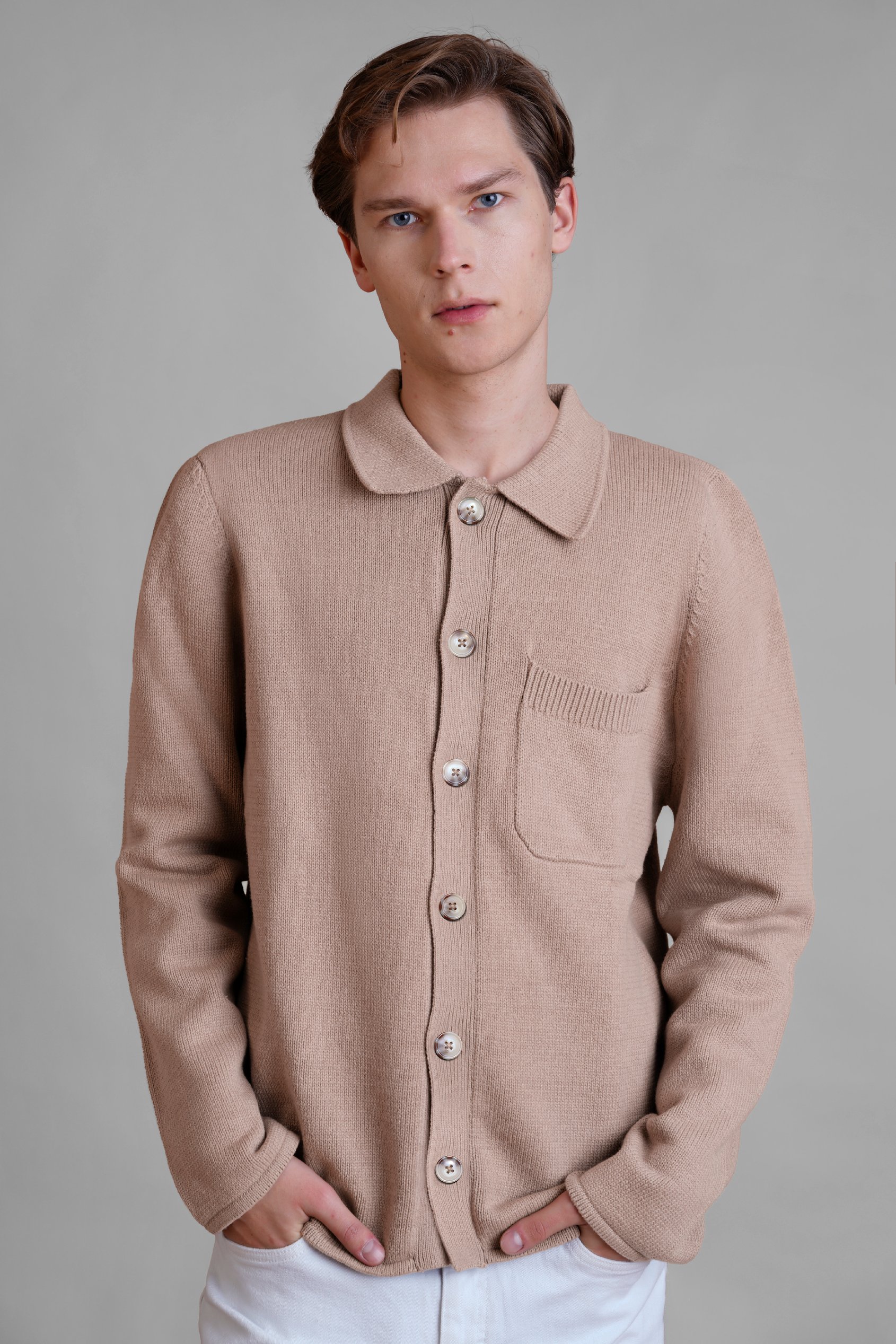 Men's Neutral Knitted Button Through Shirts